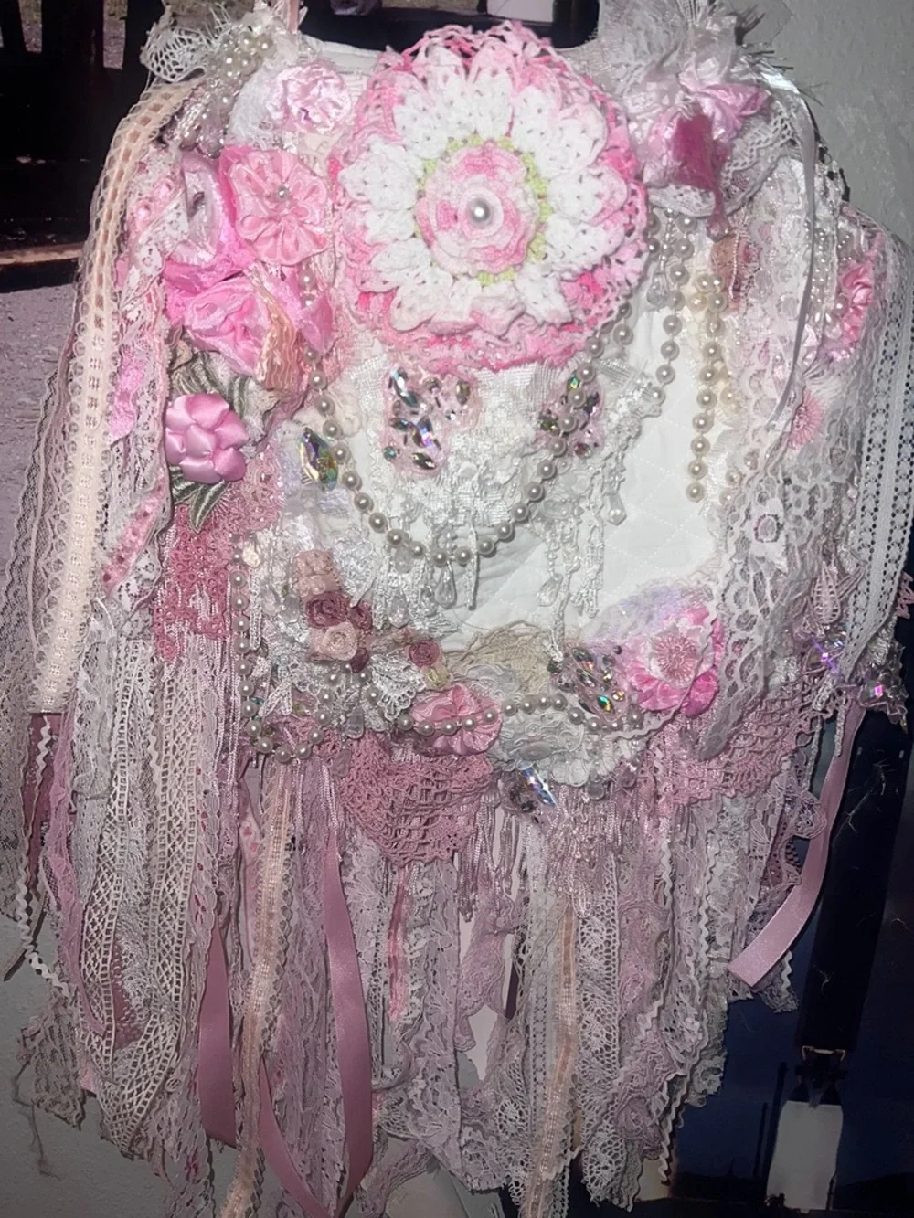 Shabby Chic Pink & White Lace Dreamcatcher Bag